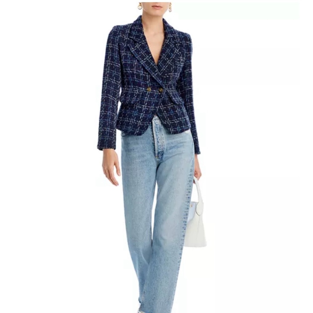 Aqua Double Breasted Blue Tweed Blazer Small Office Versatile